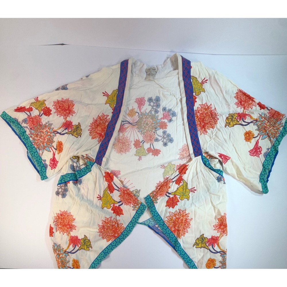 Flying Tomato Floral Kimono Cardigan Cream Orange Blue Boho Wrap IJ9854-TJ ML